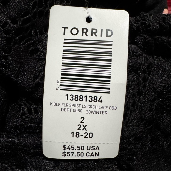 NWT Torrid Black Floral Blouse with Lace Sleeves - Picture 6 of 8